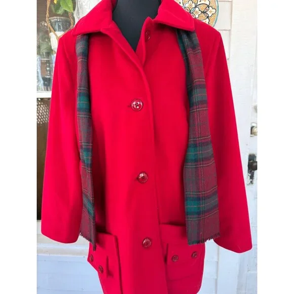 Vintage 80's Veloura Fleece Red Womens Jackect Coat With Scarf Sz 12 - Picture 6 of 14